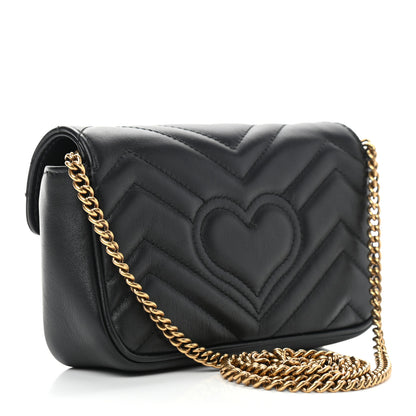 Gucci Calfskin Matelasse Super Mini GG Marmont Shoulder Bag Black 3 of 10