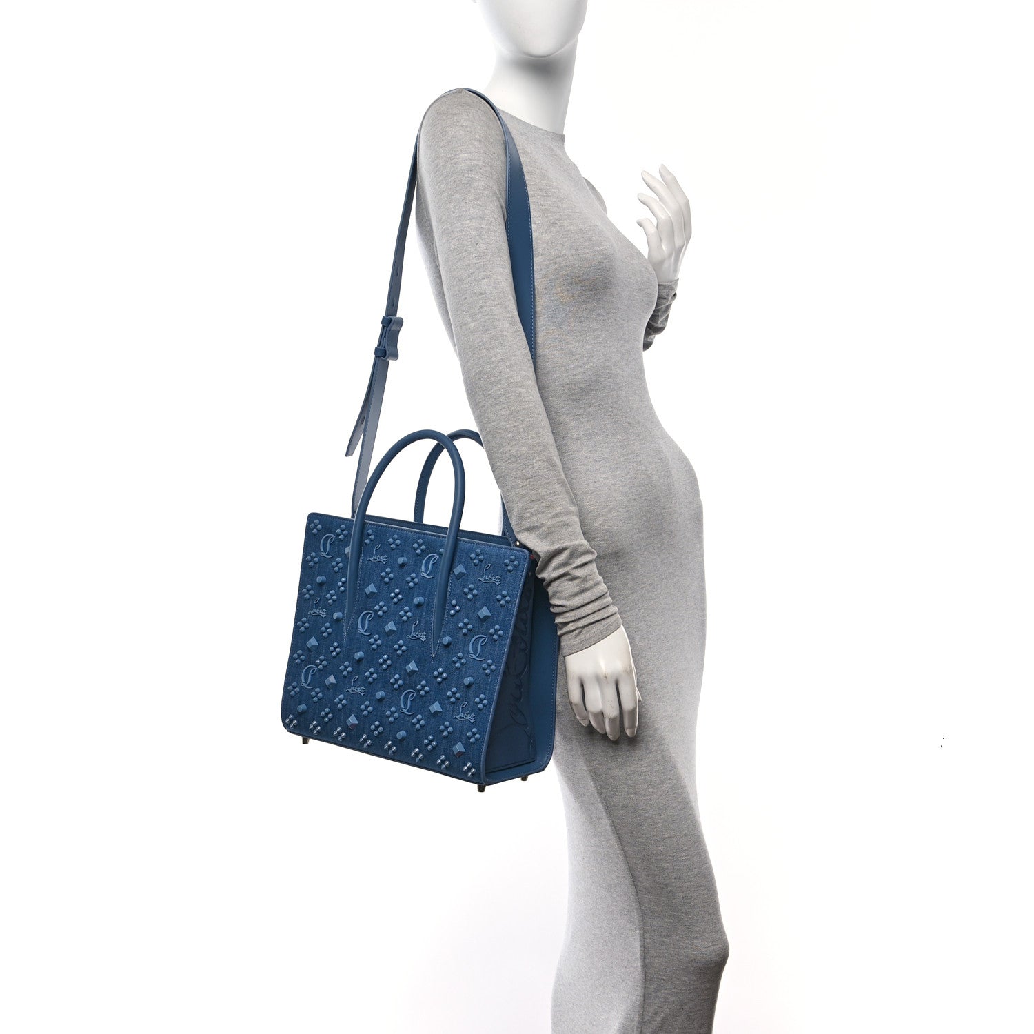 Christian Louboutin Denim Calfskin Studded Loubinthesky Medium Paloma Blue 2 of 10