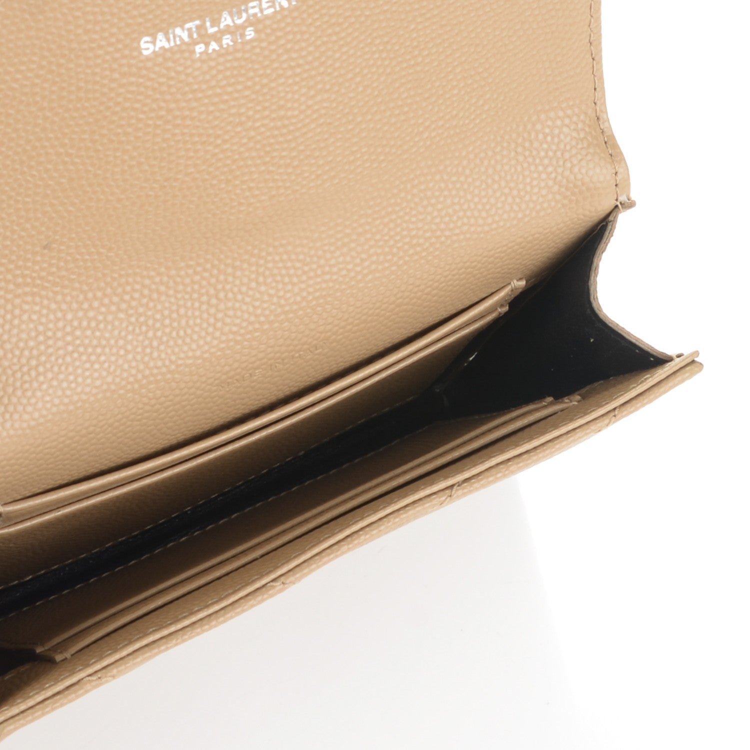 Saint Laurent Grain De Poudre Matelasse Chevron Small Monogram Envelope Wallet Dark Beige 5 of 8