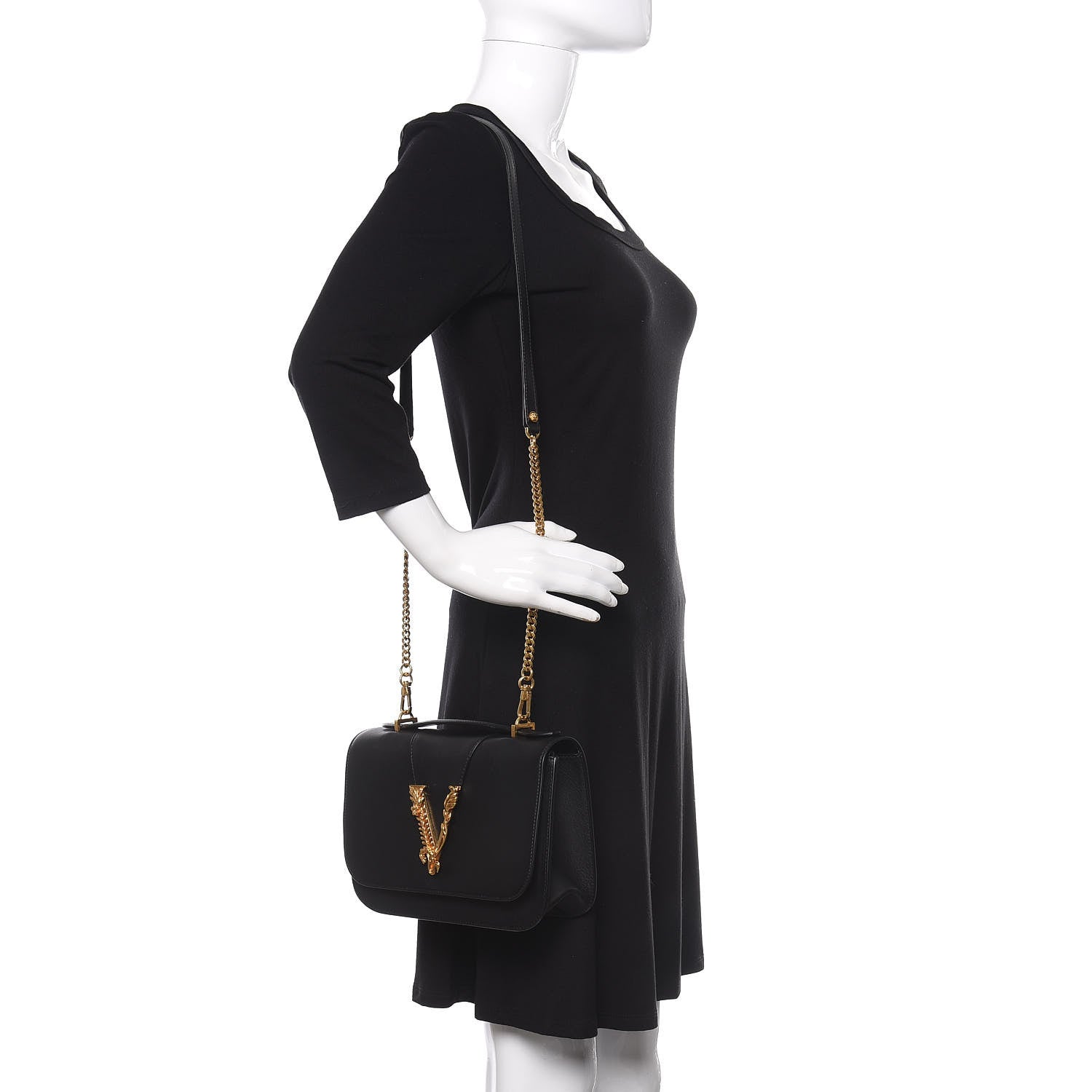 Versace Vitello Barocco Virtus Top Handle Shoulder Bag Black 2 of 11