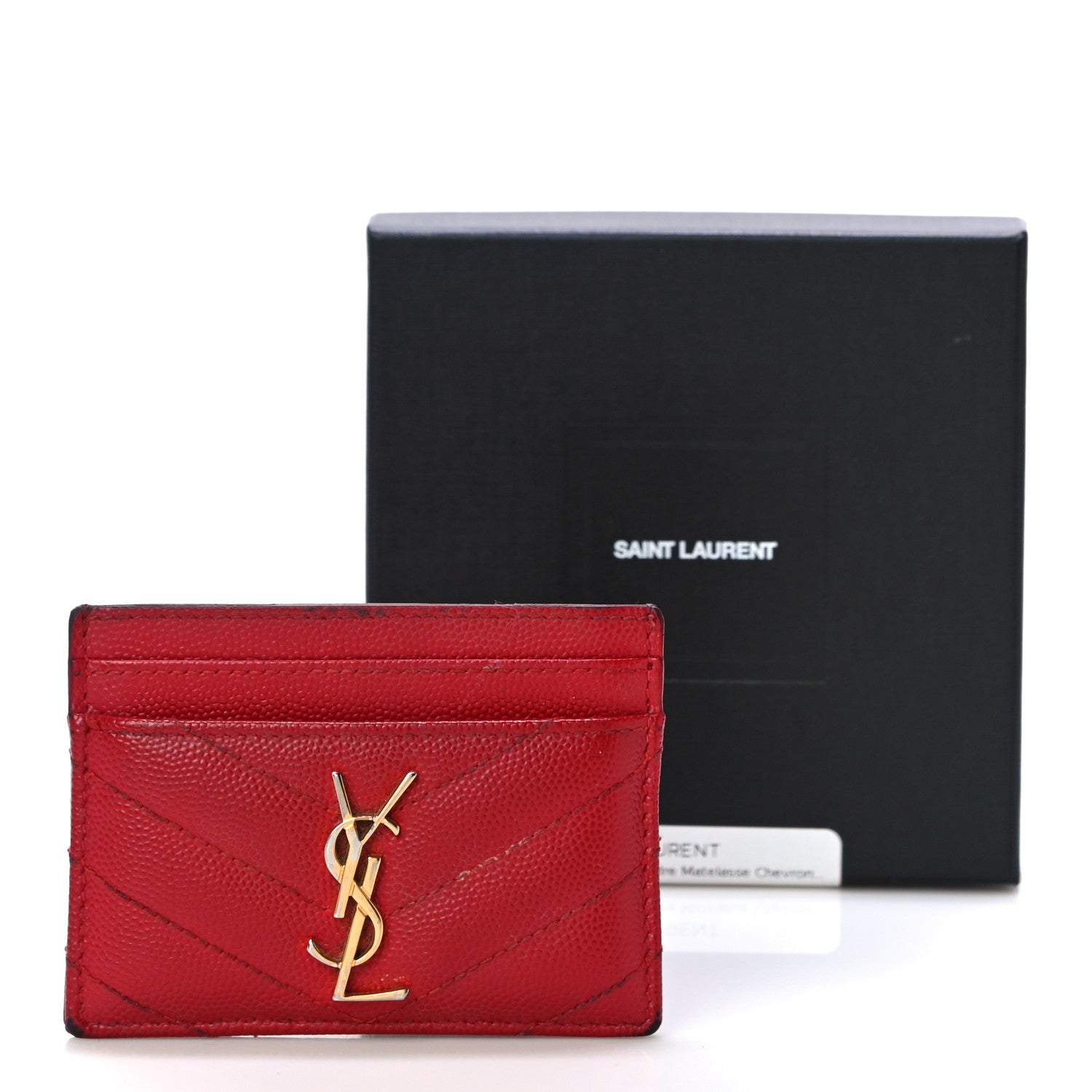 Saint Laurent Grain De Poudre Matelasse Chevron Monogram Credit Card Case New Red 18 of 18