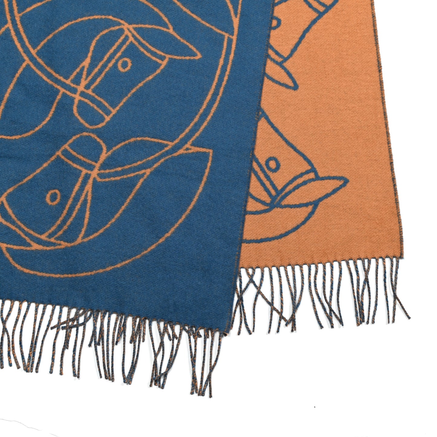 Cashmere Casaque Entrelacs Equestres Muffler Bleu Pilote Camel