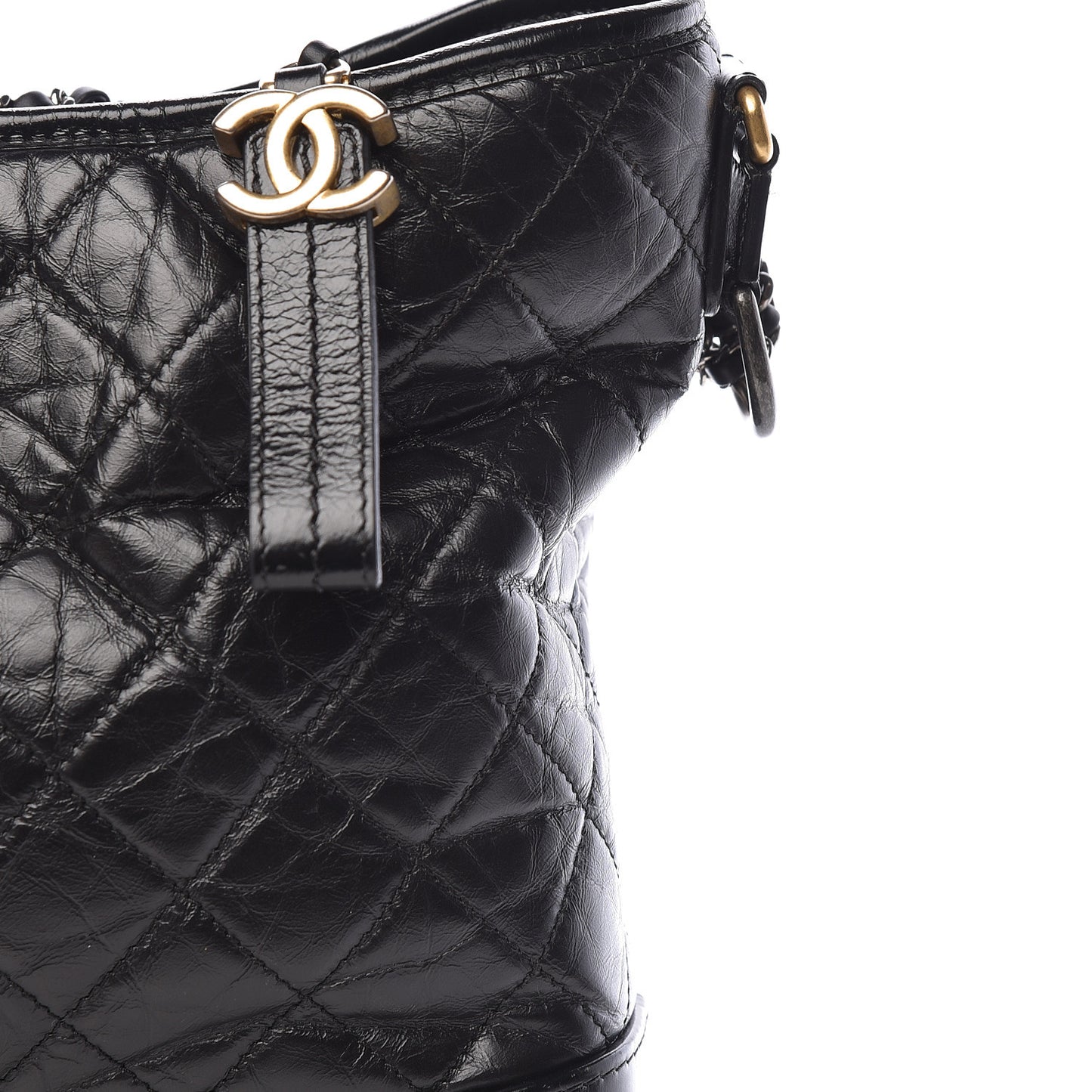 Aged Calfskin Quilted Large Gabrielle Hobo Black