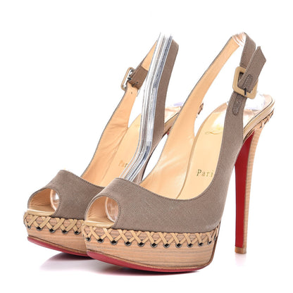 Christian Louboutin Canvas Indiana Sling 140 Pumps 36.5 Taupe 3 of 7
