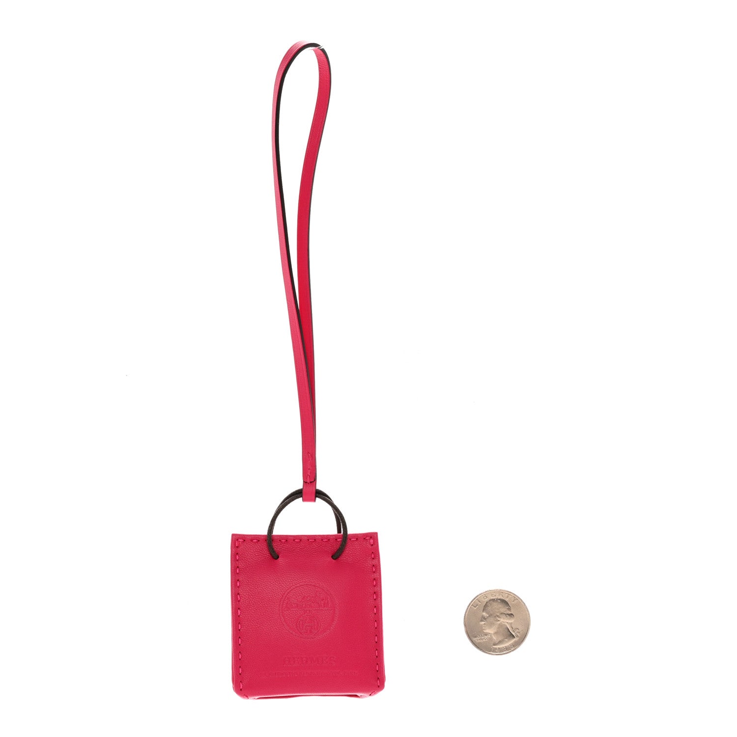 Hermes Milo Lambskin Swift Shopping Bag Charm Rose Mexico 2 of 4