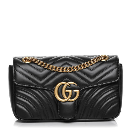 Gucci Calfskin Matelasse Small GG Marmont Shoulder Bag Black 1 of 7