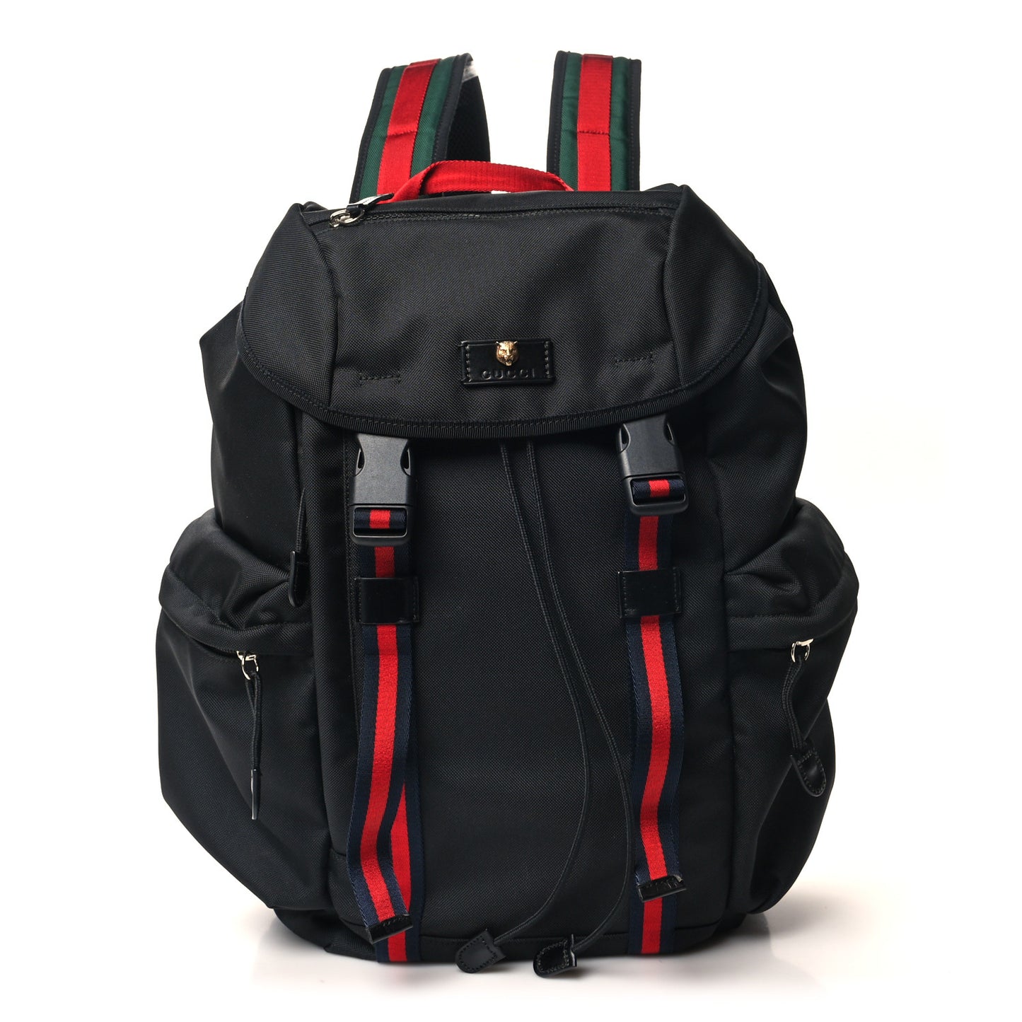 Techno Canvas Web Double Buckle Backpack Black
