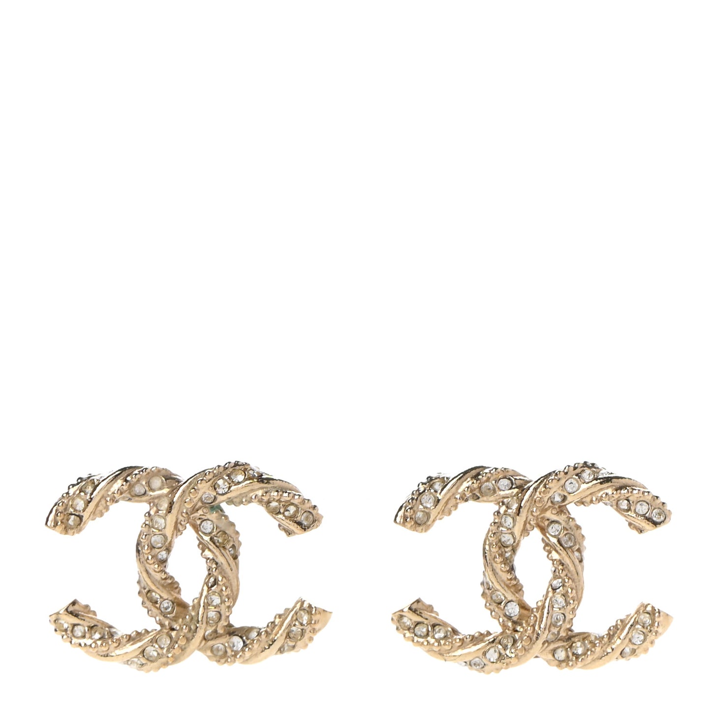 Crystal Twisted CC Earrings Gold