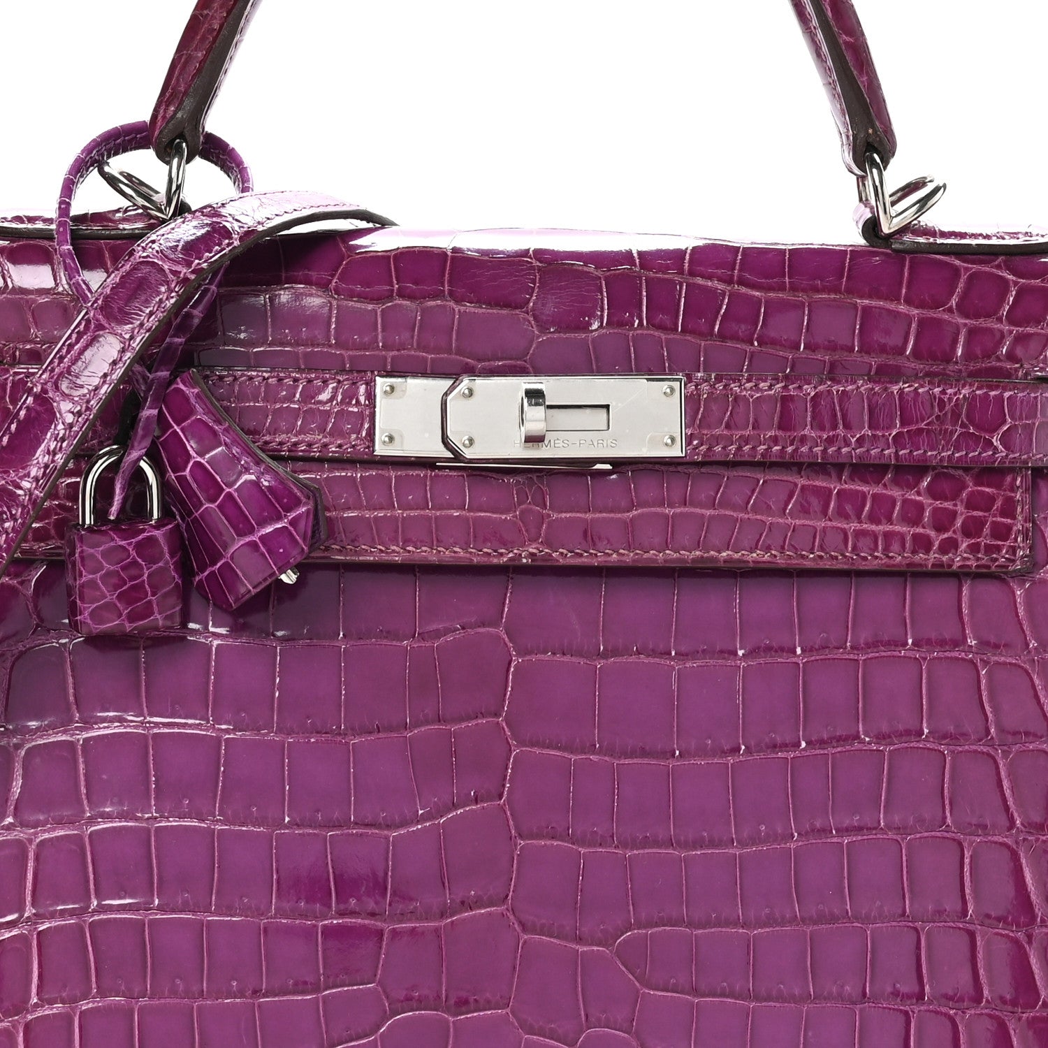 Hermes Shiny Niloticus Crocodile Kelly Sellier 28 Violet 15 of 18
