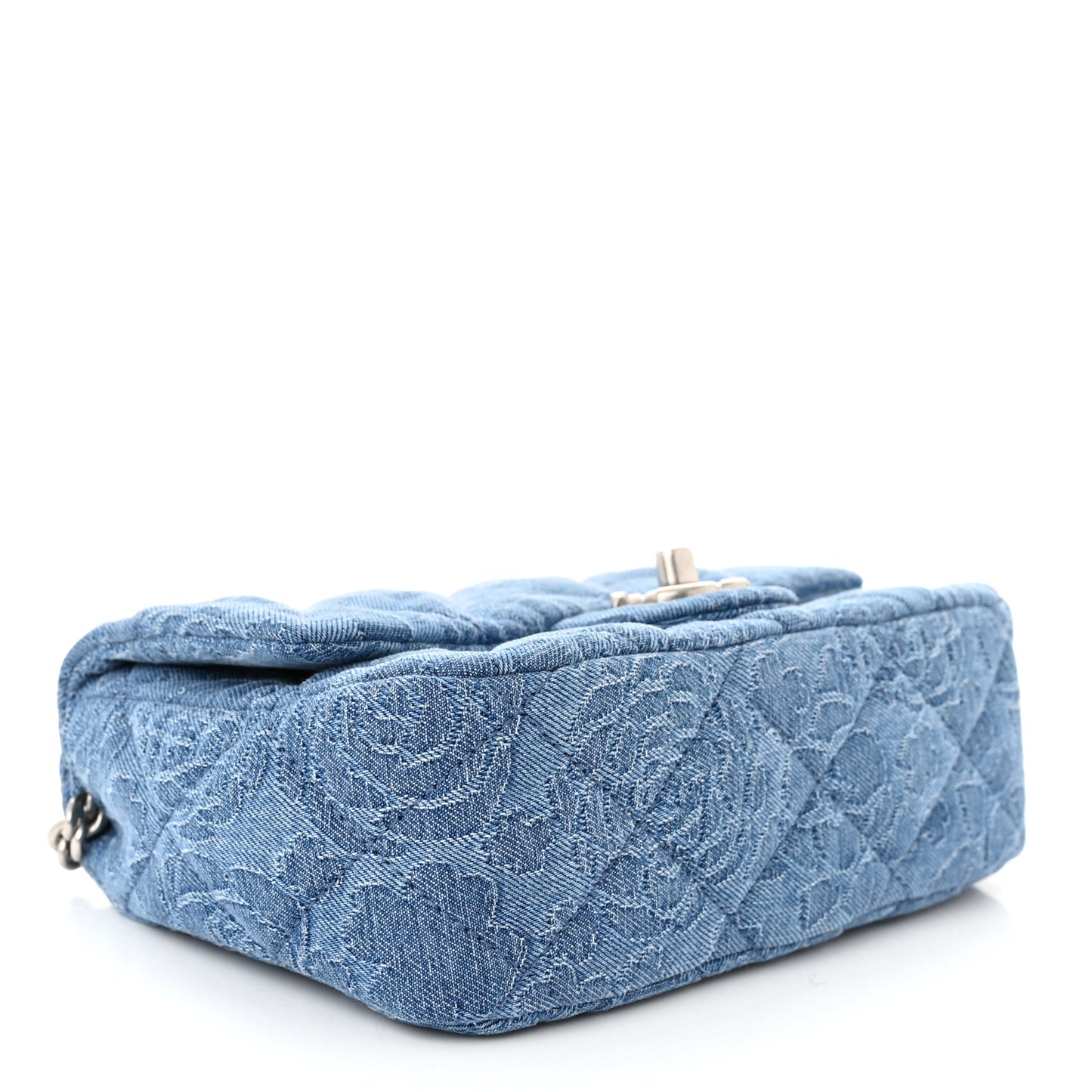 Denim Quilted Camellia Sweetheart Mini Flap Blue