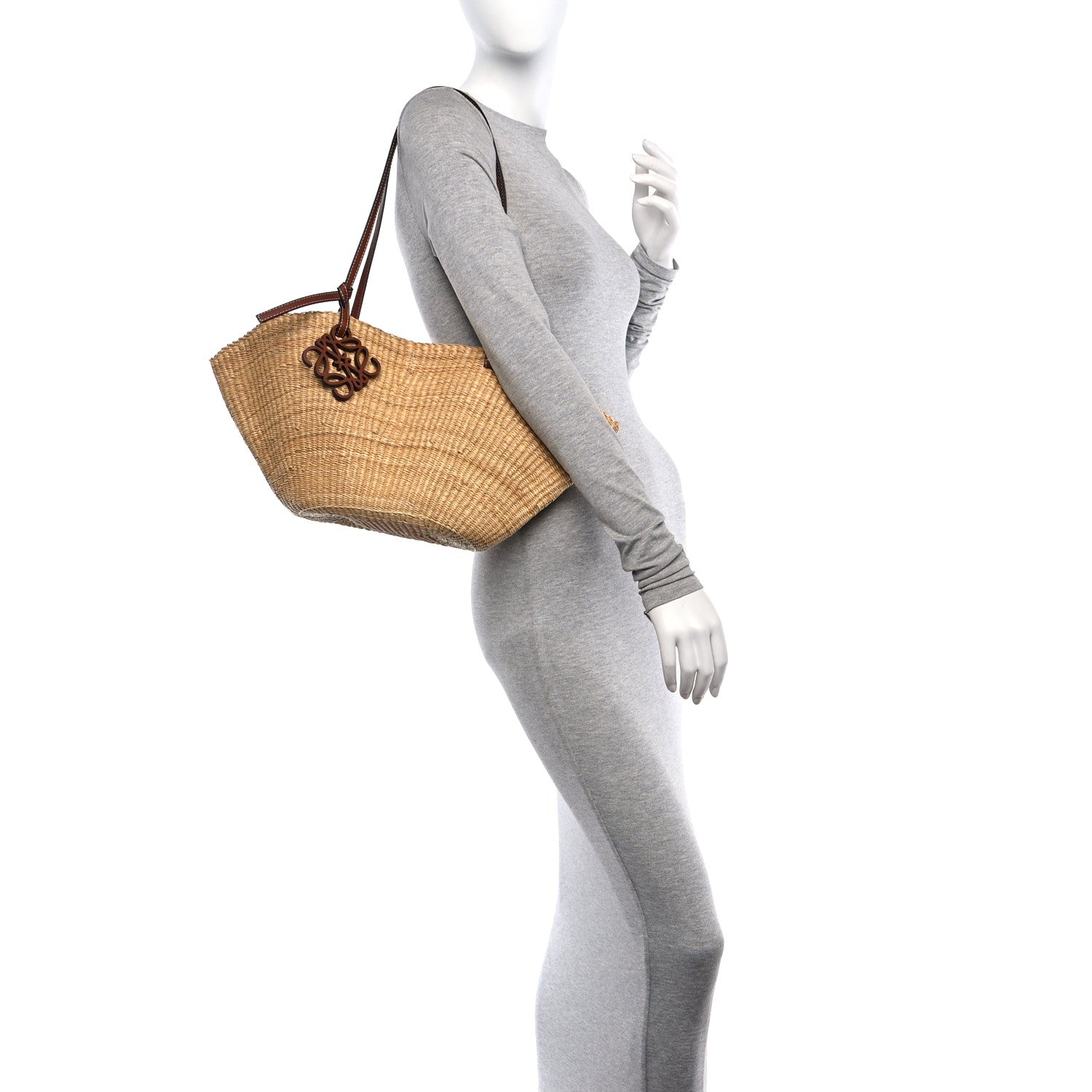 Loewe Calfskin Raffia Paulas Ibiza Small Shell Basket Tote Bag Natural Tan 3 of 10