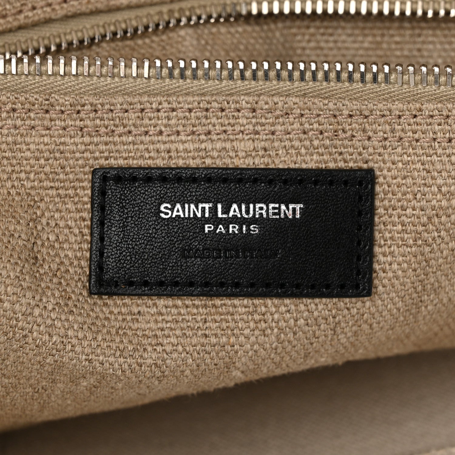 Saint Laurent Linen Calfskin Small Rive Gauche Tote Greggio Natural 6 of 14