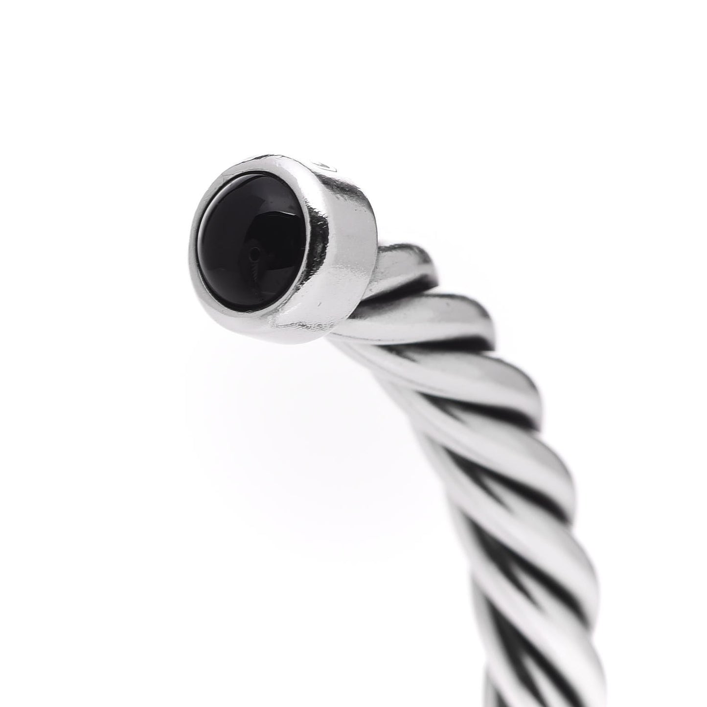 Sterling Silver Onyx 6mm Cable Classic Cuff Bracelet