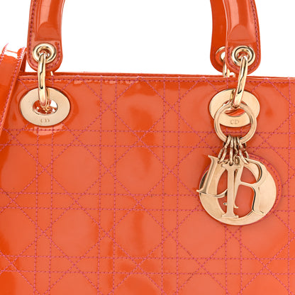 Christian Dior Patent Cannage Stitched Medium Lady Dior Orange 8 of 17
