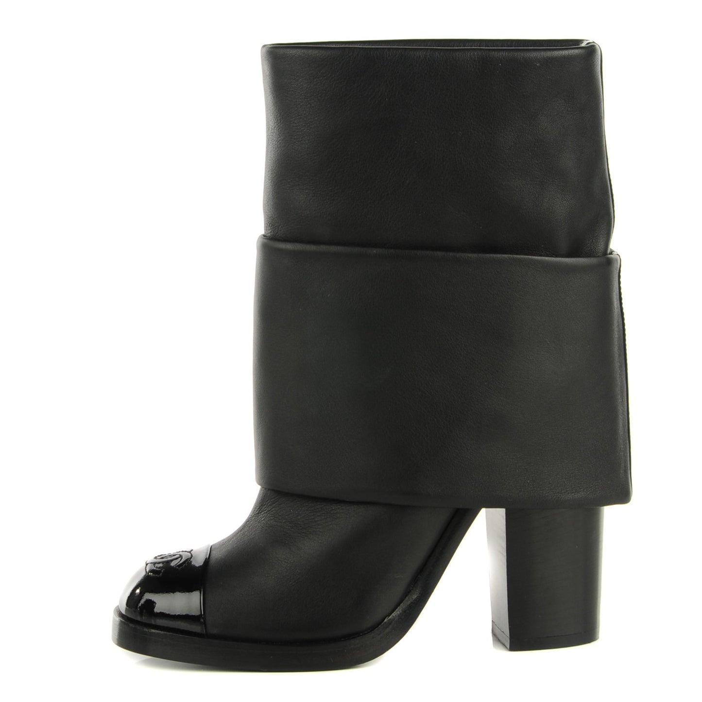 Calfskin CC Cap Toe Fold Over Boots 36 Black