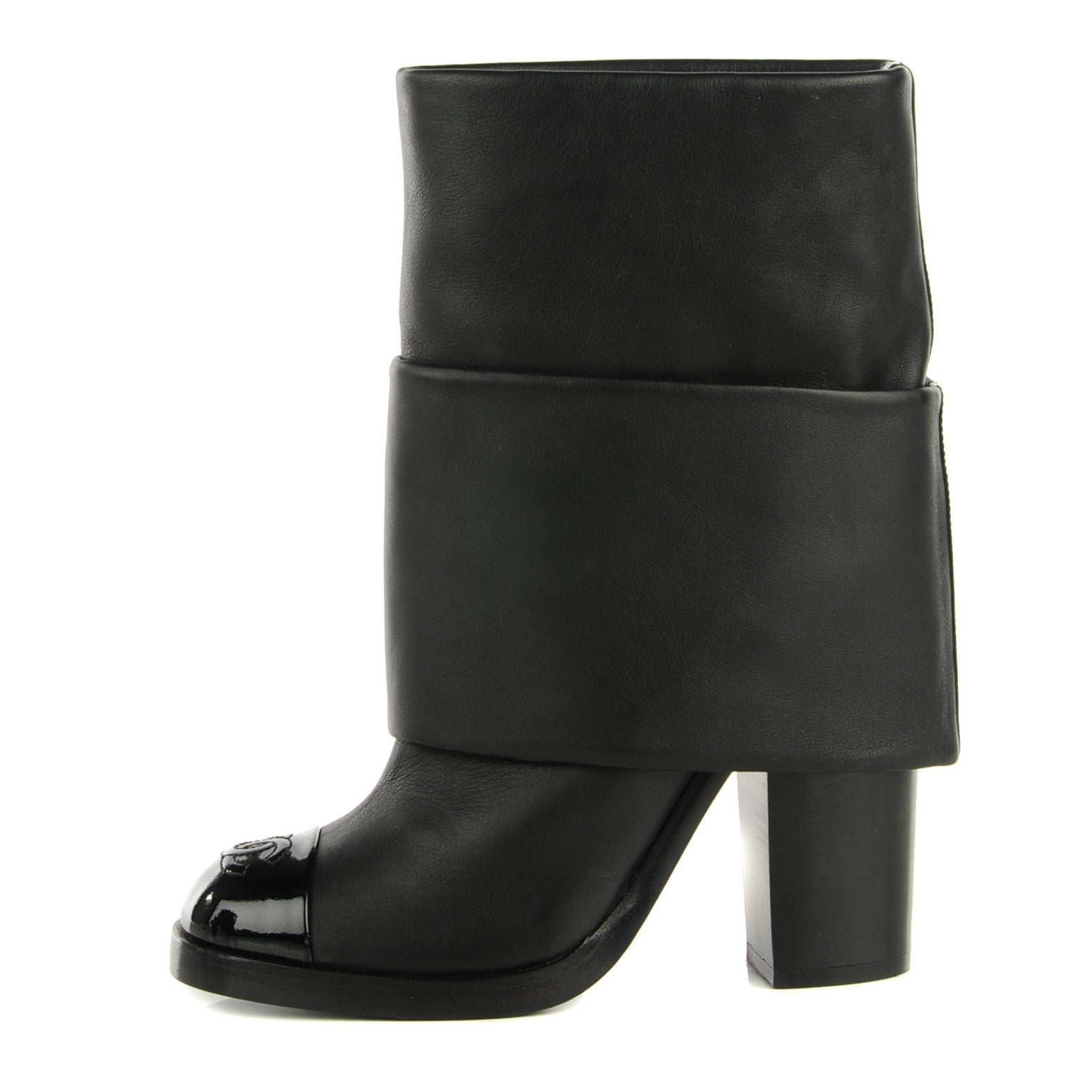 Chanel Calfskin CC Cap Toe Fold Over Boots 36 Black 1 of 7