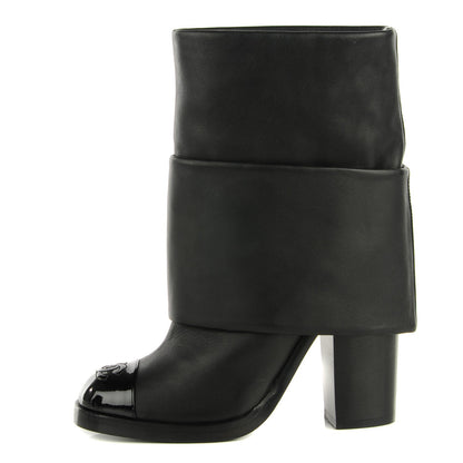 Chanel Calfskin CC Cap Toe Fold Over Boots 36 Black 1 of 7