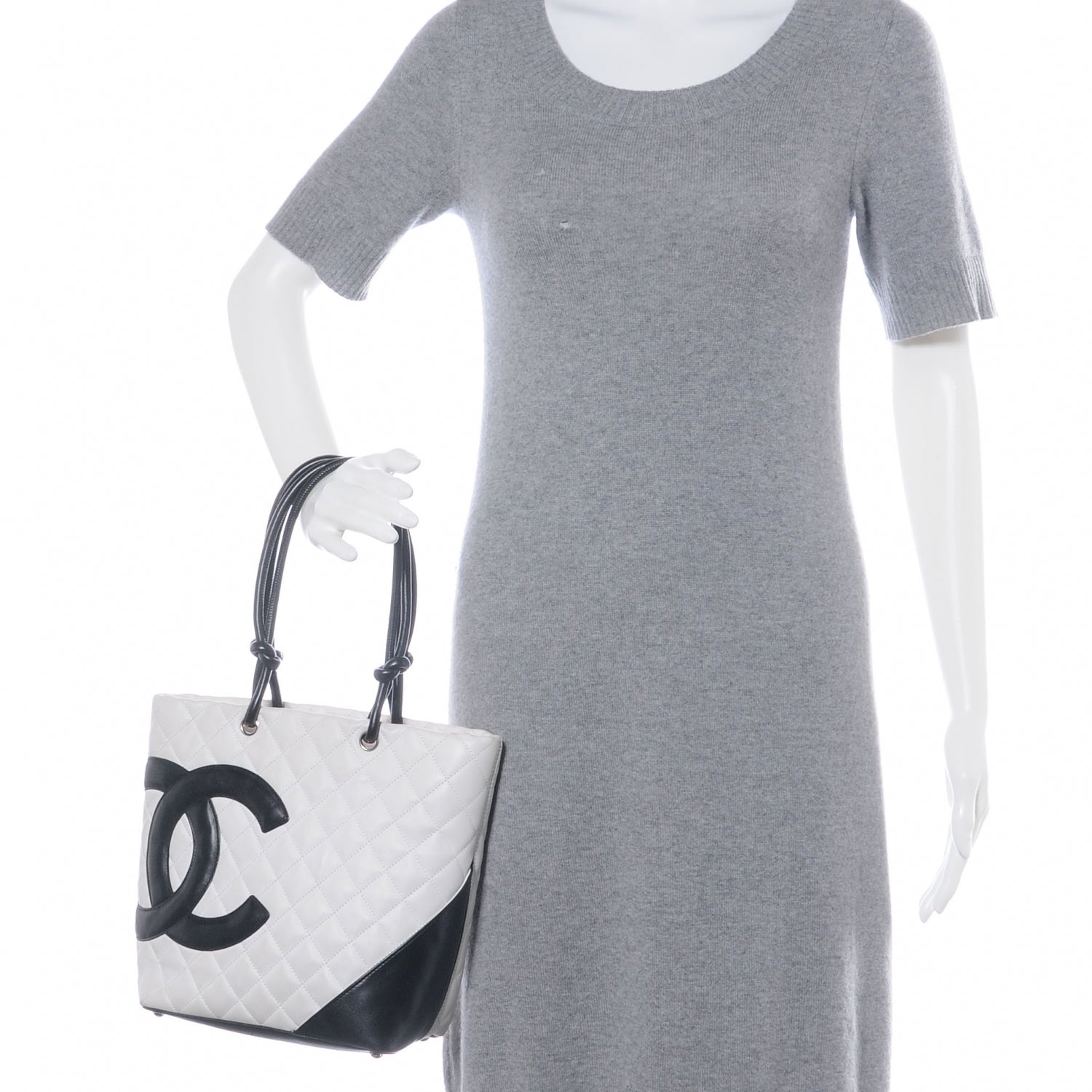 Chanel Calfskin Quilted Small Cambon Tote White Black 2 of 9