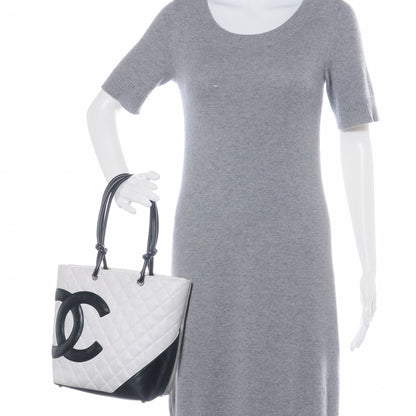 Chanel Calfskin Quilted Small Cambon Tote White Black 2 of 9