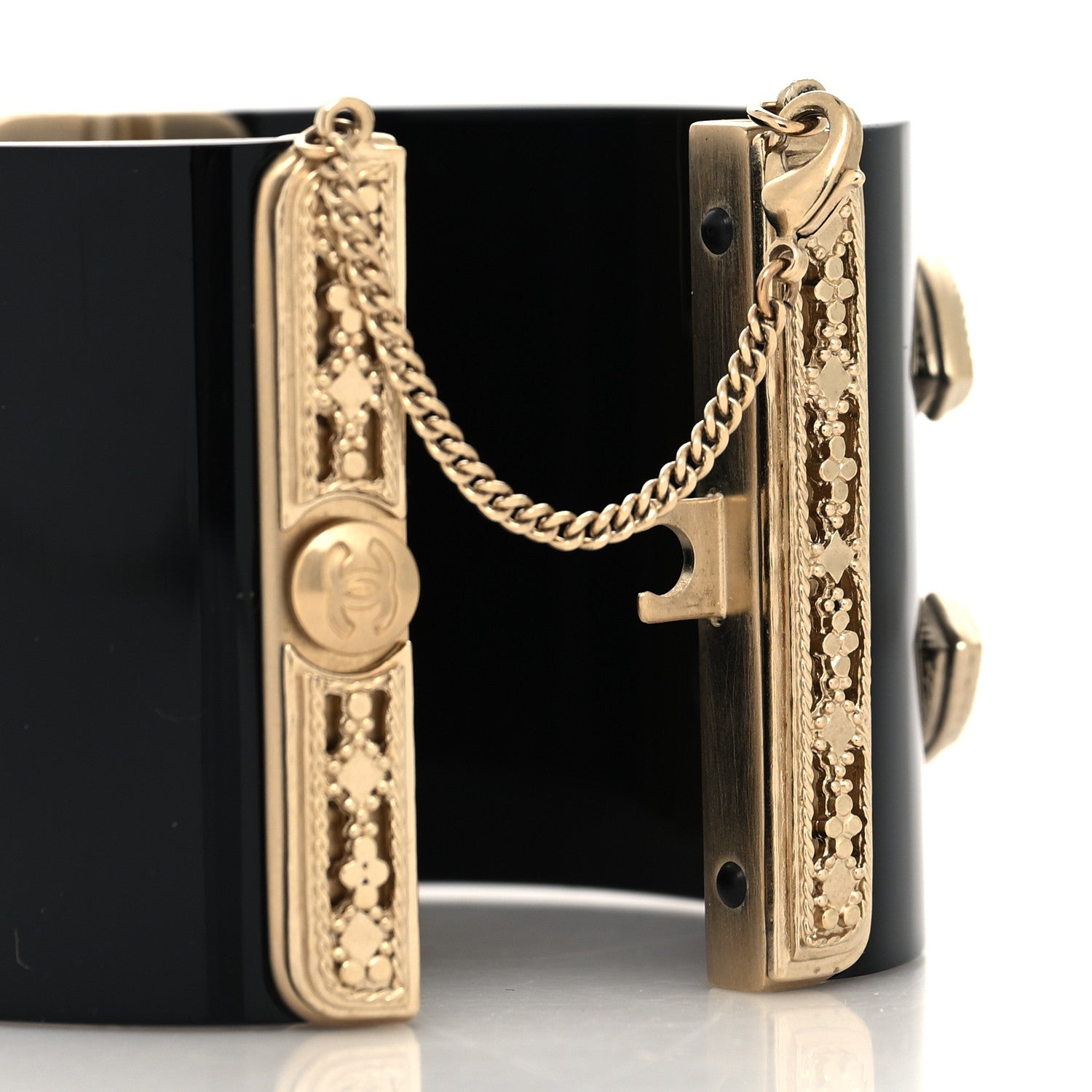 Chanel Resin Chain CC Cuff Black Gold 4 of 5