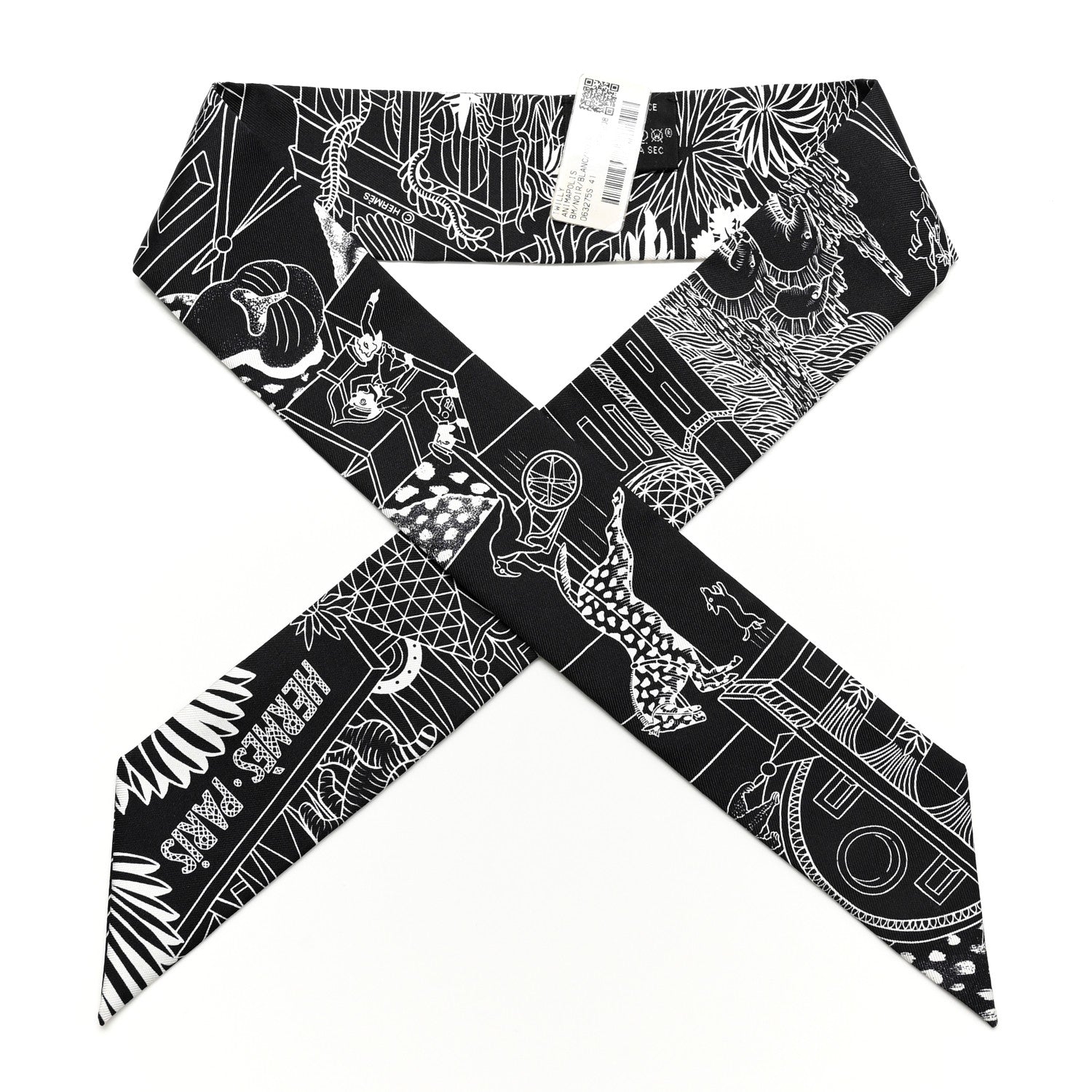 Hermes Silk Animapolis Twilly Black White 1 of 4