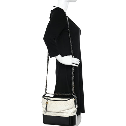Chanel Aged Calfskin Quilted Medium Gabrielle Hobo Black White 2 of 22