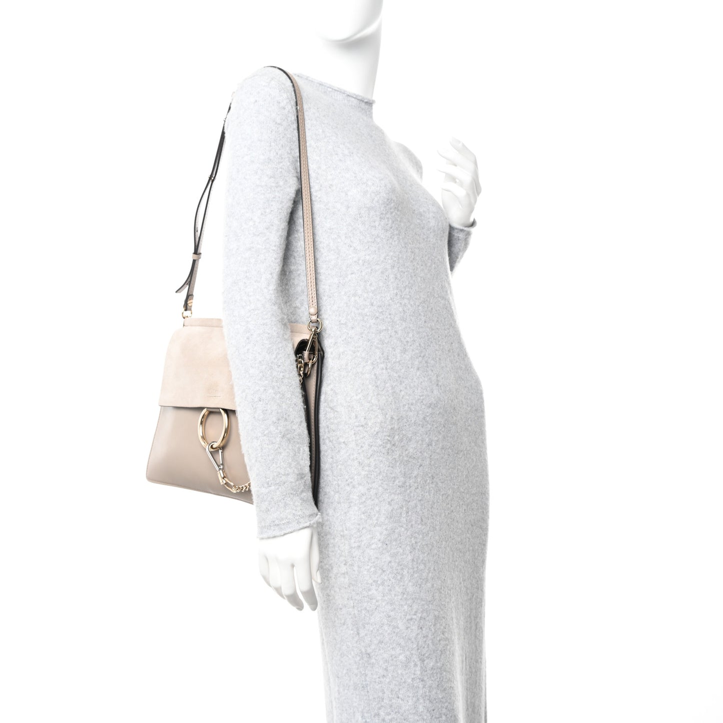 Calfskin Suede Medium Faye Shoulder Bag Motty Grey