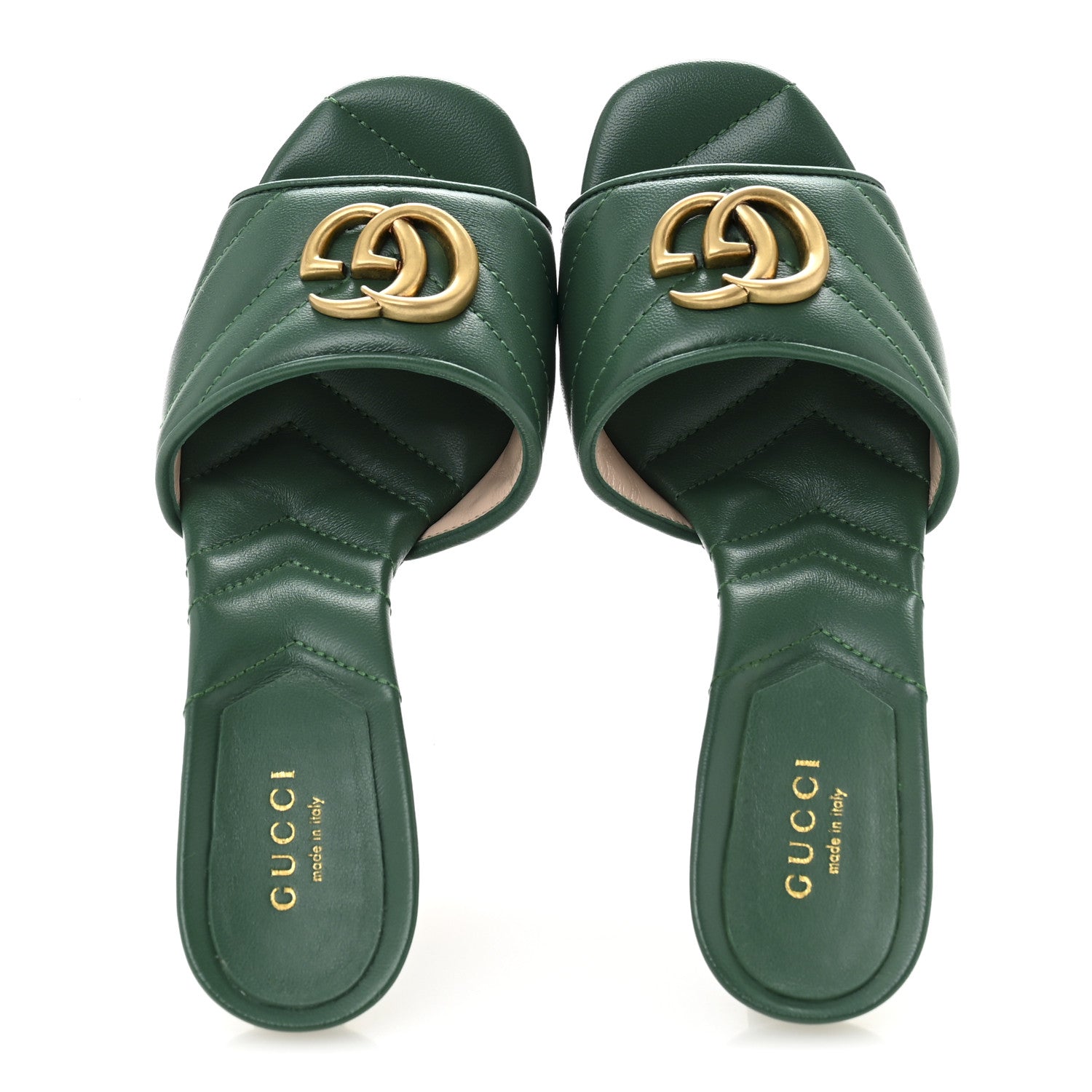 Gucci Nappa Matelasse GG Marmont 75mm Slide Sandals 35.5 Emerald 2 of 9