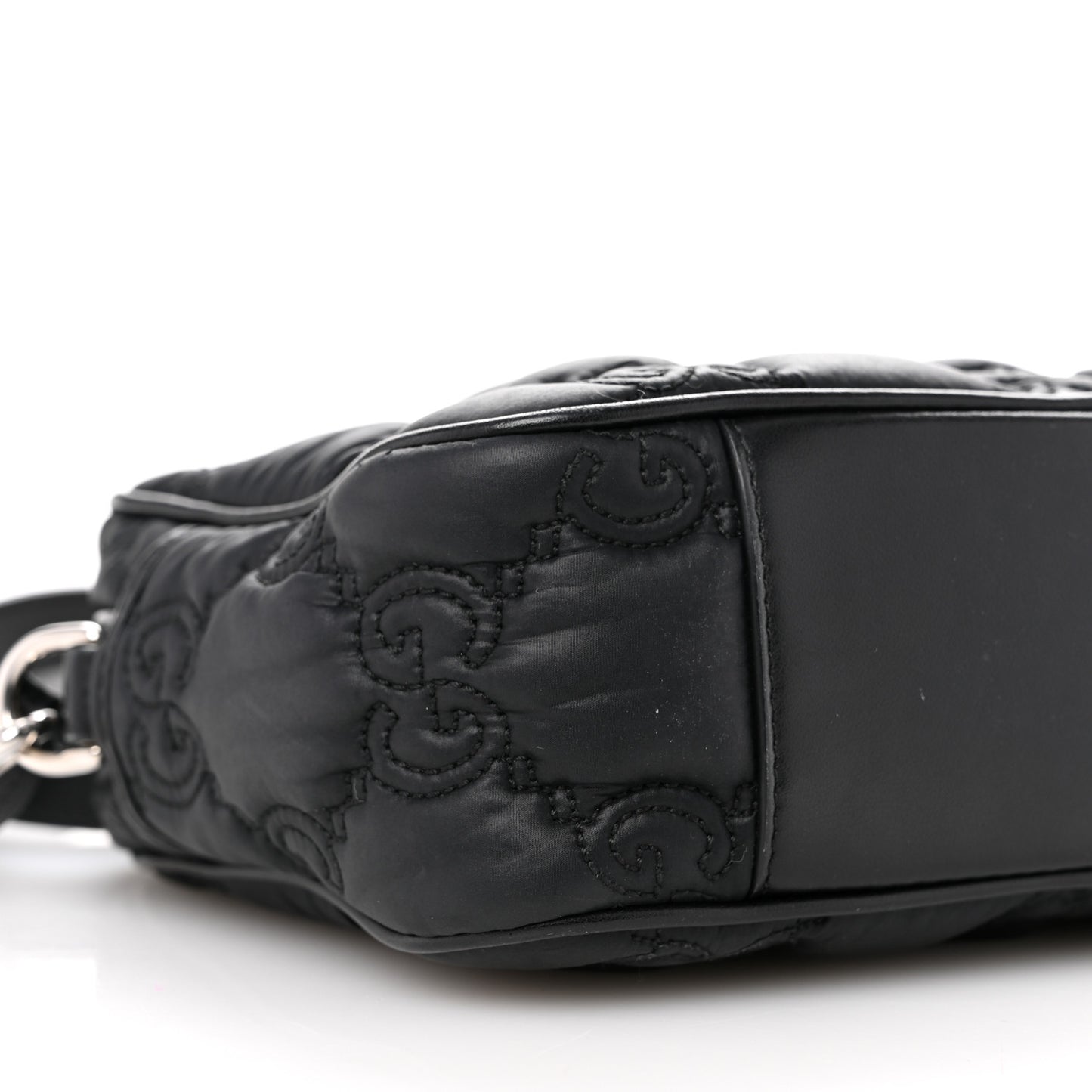 Nylon Calfskin Enamel GG Matelasse Shoulder Bag Black