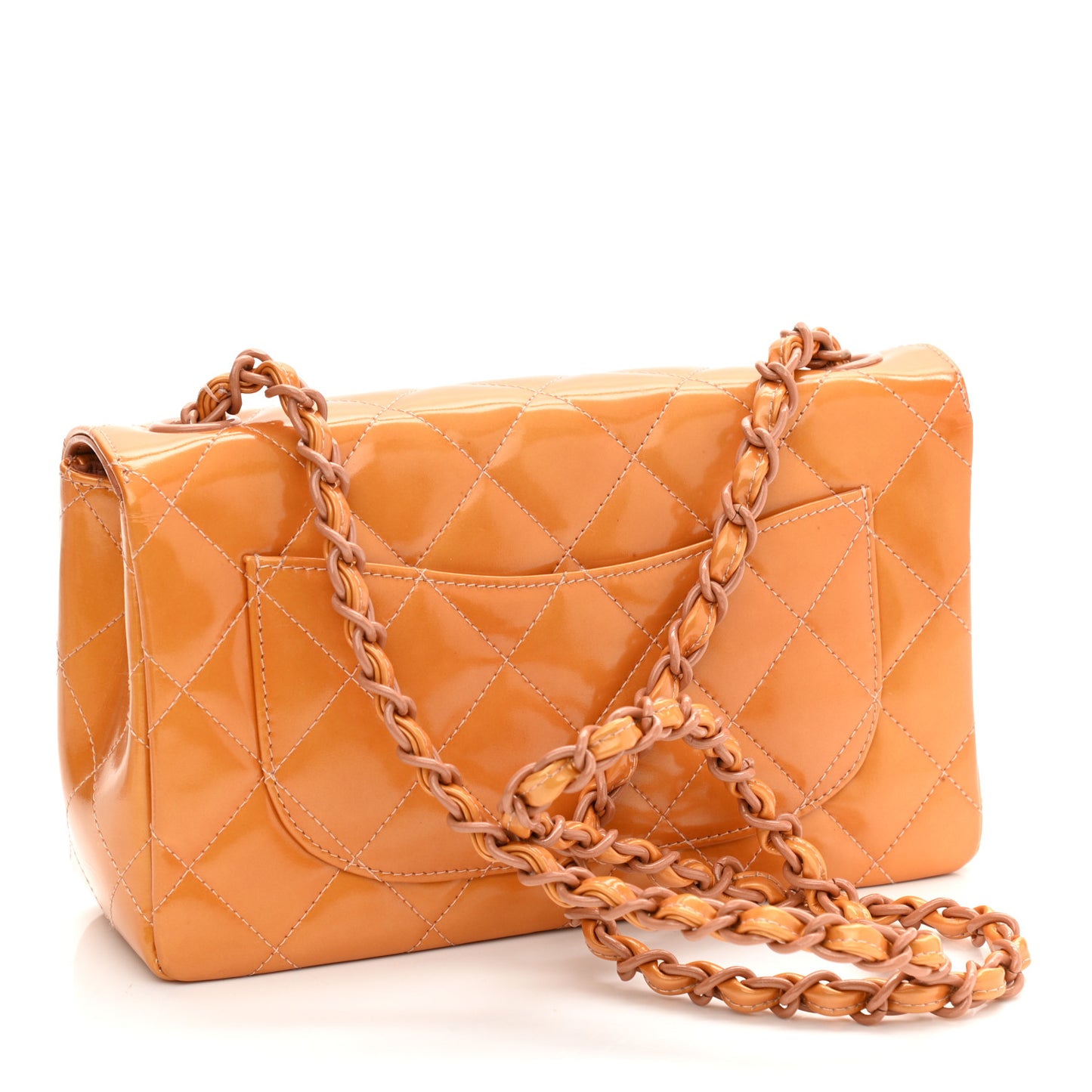 Patent Quilted Mini Rectangular Flap Orange