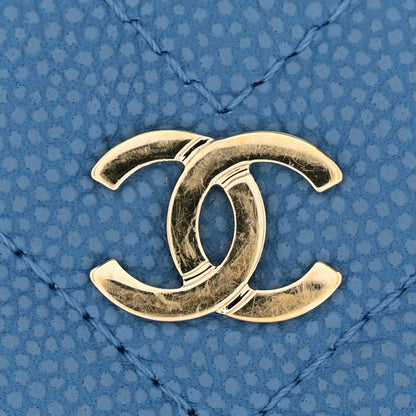 Chanel Caviar Chevron Quilted Card Holder Blue 10 of 12