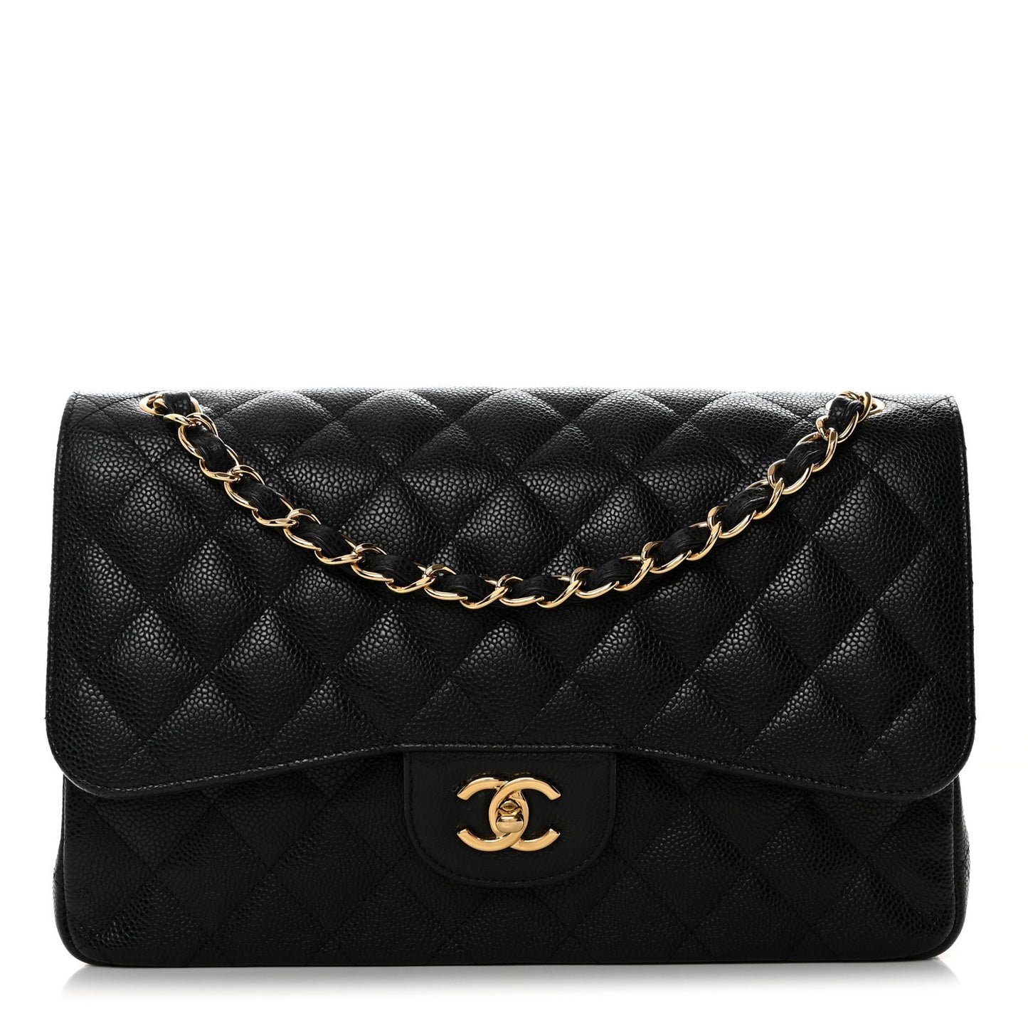 Caviar Quilted Jumbo Double Flap Black