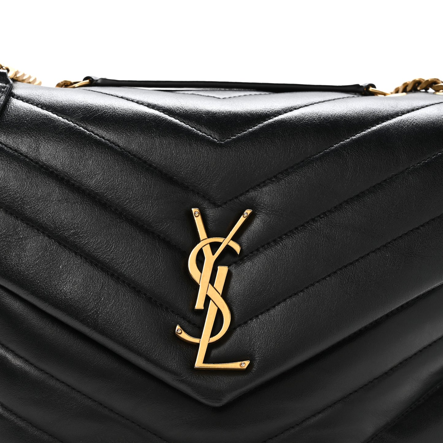 Calfskin Y Quilted Monogram Medium Loulou Chain Satchel Black