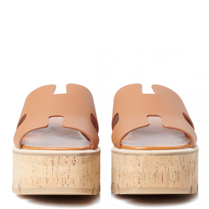 Hermes Calfskin Cork Eze 30 Sandals 37 Marron Glaise 2 of 9