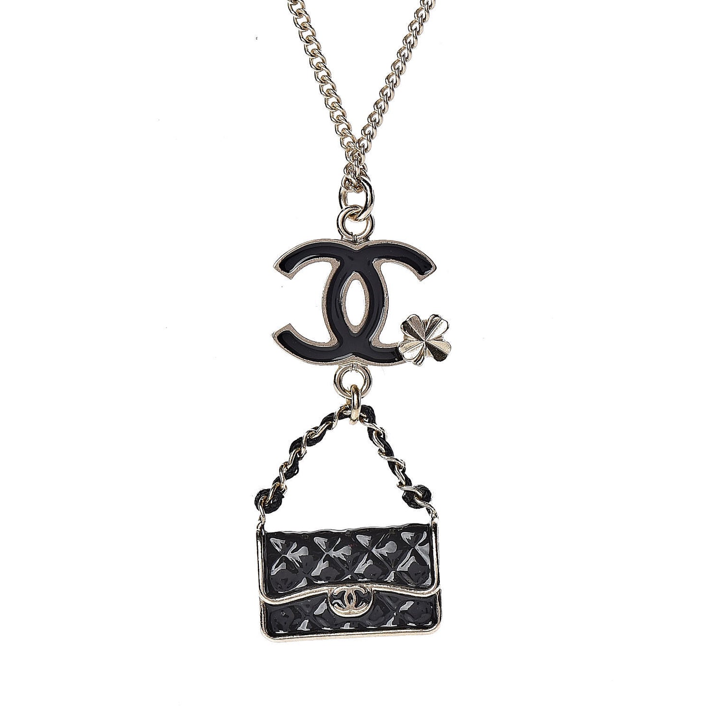 Enamel Charming Chic Classic Flap CC Charm Necklace Black