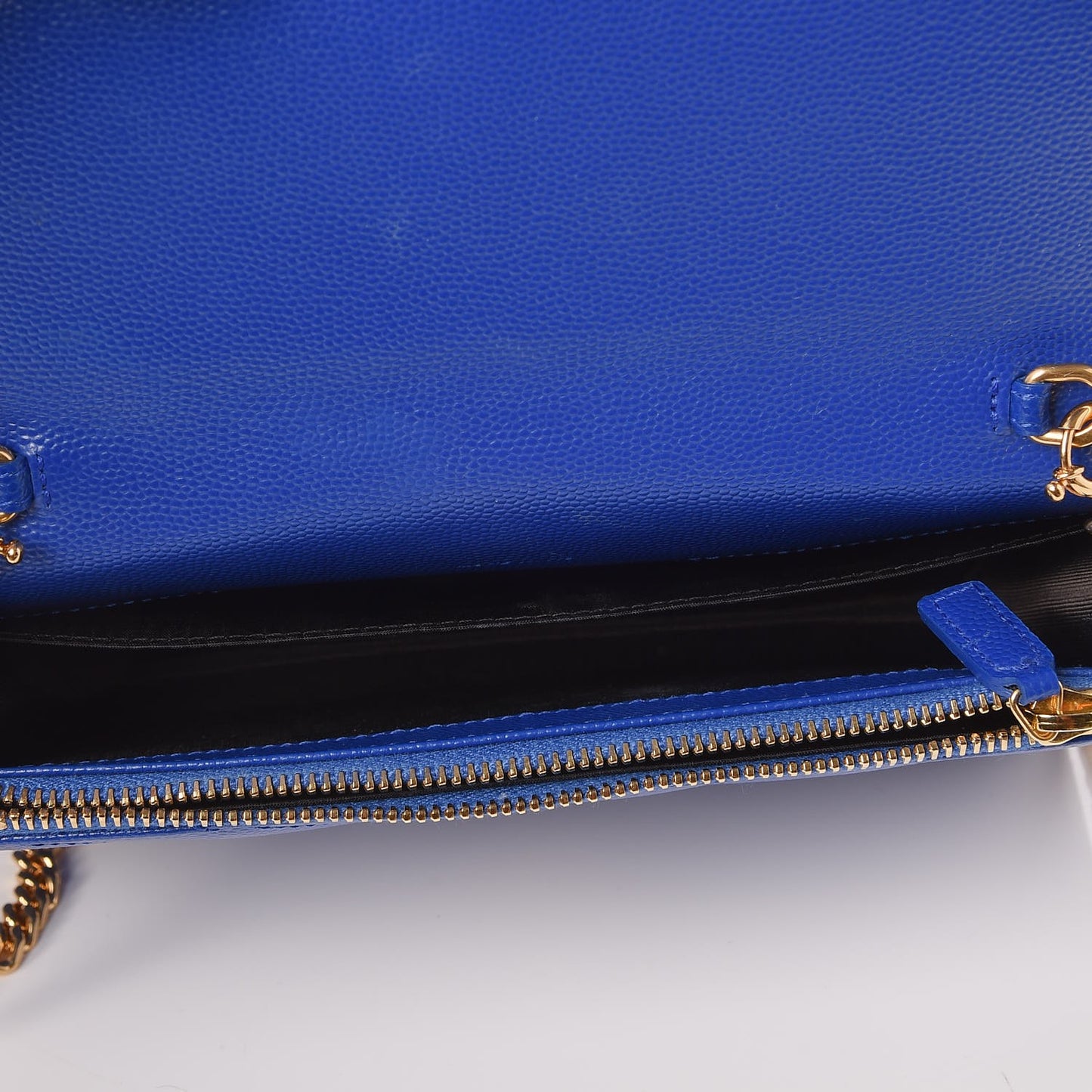 Grain De Poudre Matelasse Chevron Monogram Envelope Chain Wallet Blue Majorelle
