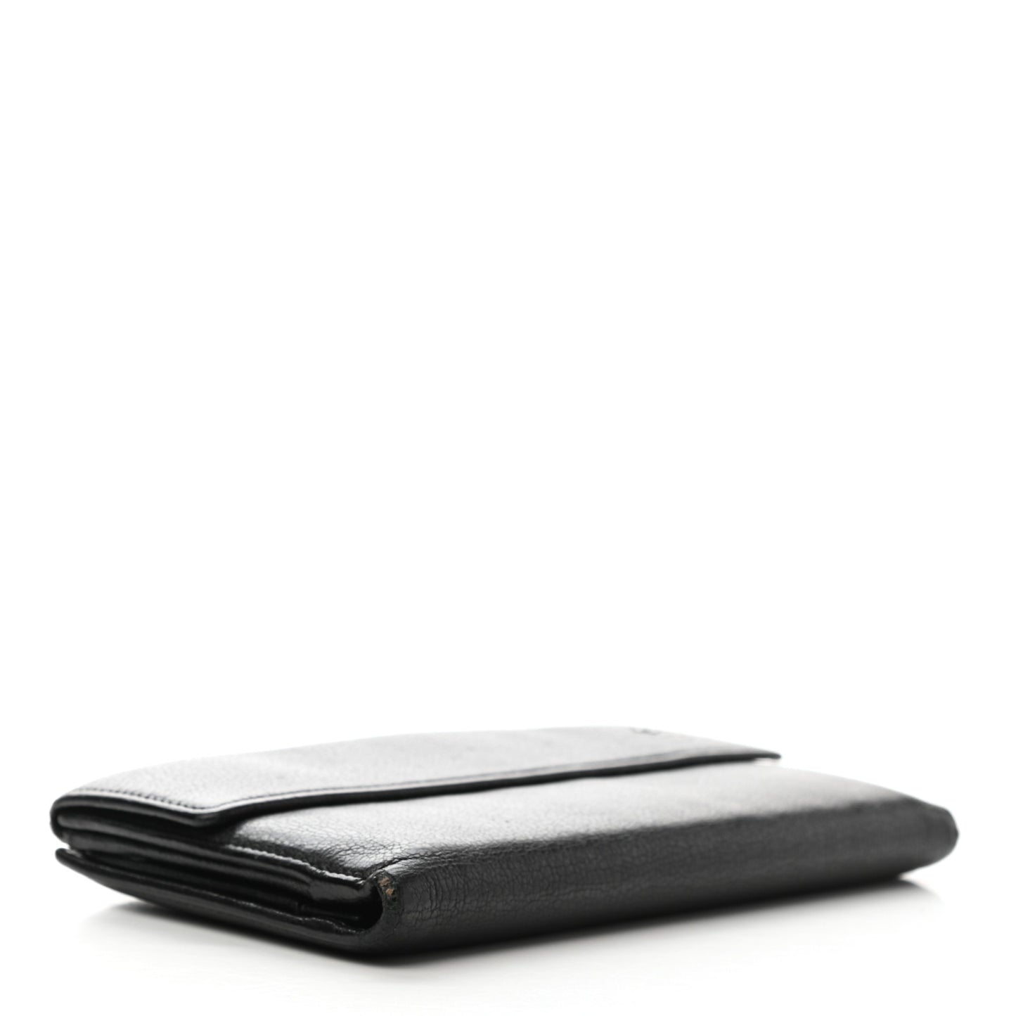 Goatskin Camellia Embossed Flap Wallet Black