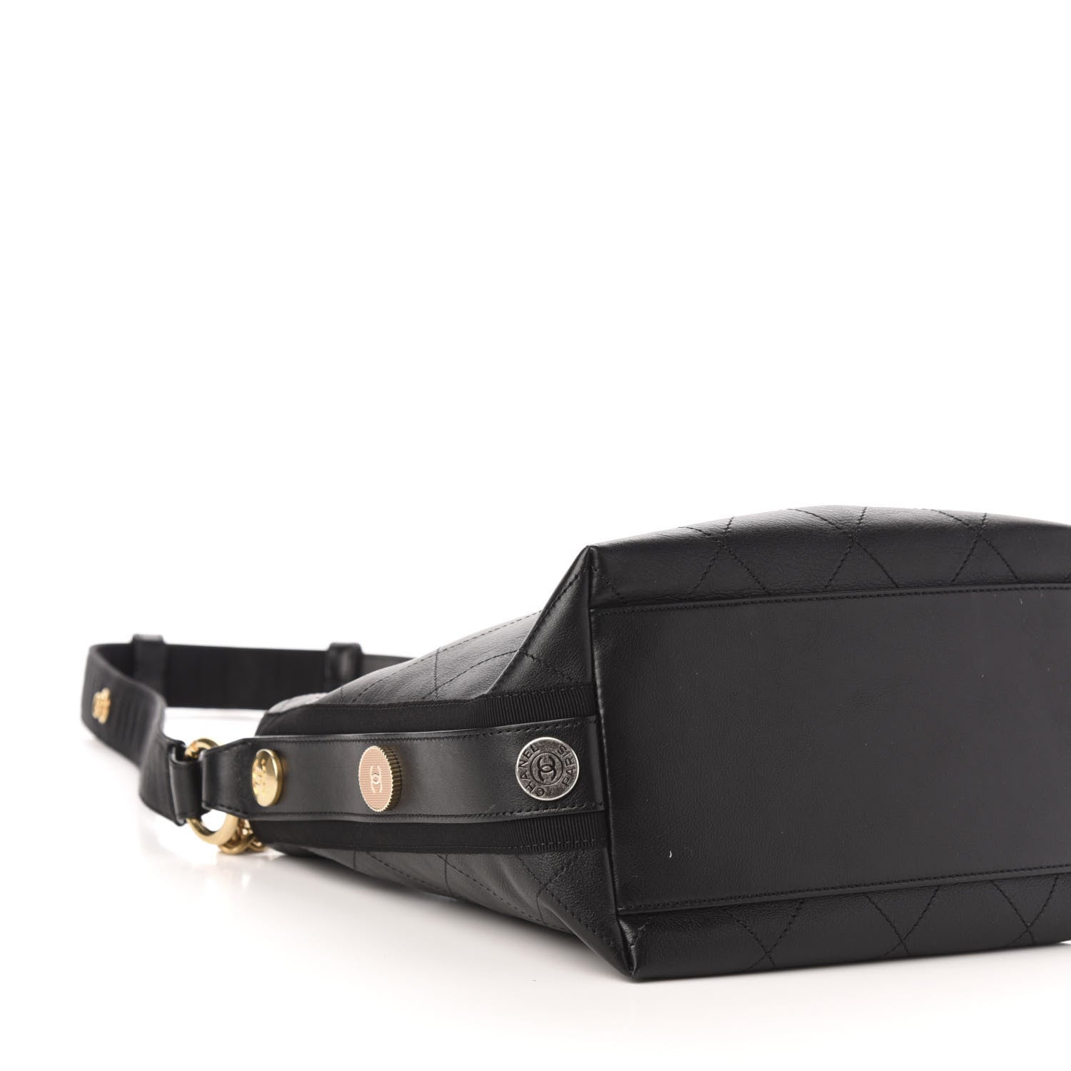 Chanel Calfskin Stitched Button Up Hobo Black 8 of 10