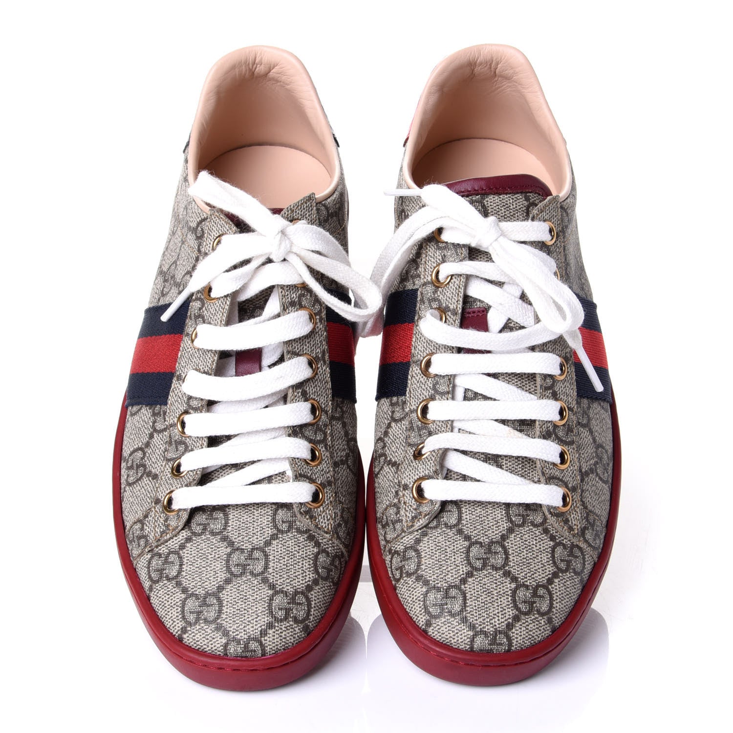 Gucci GG Supreme Monogram Ayers Web Womens Ace Sneakers 37 Red 5 of 11