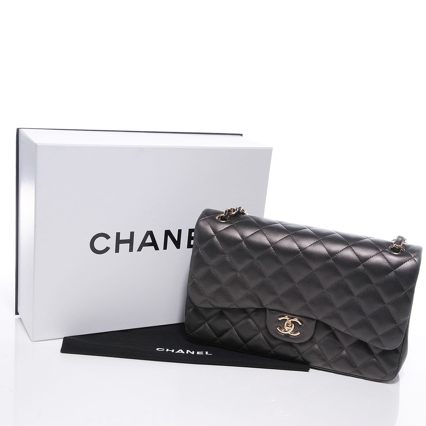 Lambskin Quilted Jumbo Flap Dark Metallic Grey