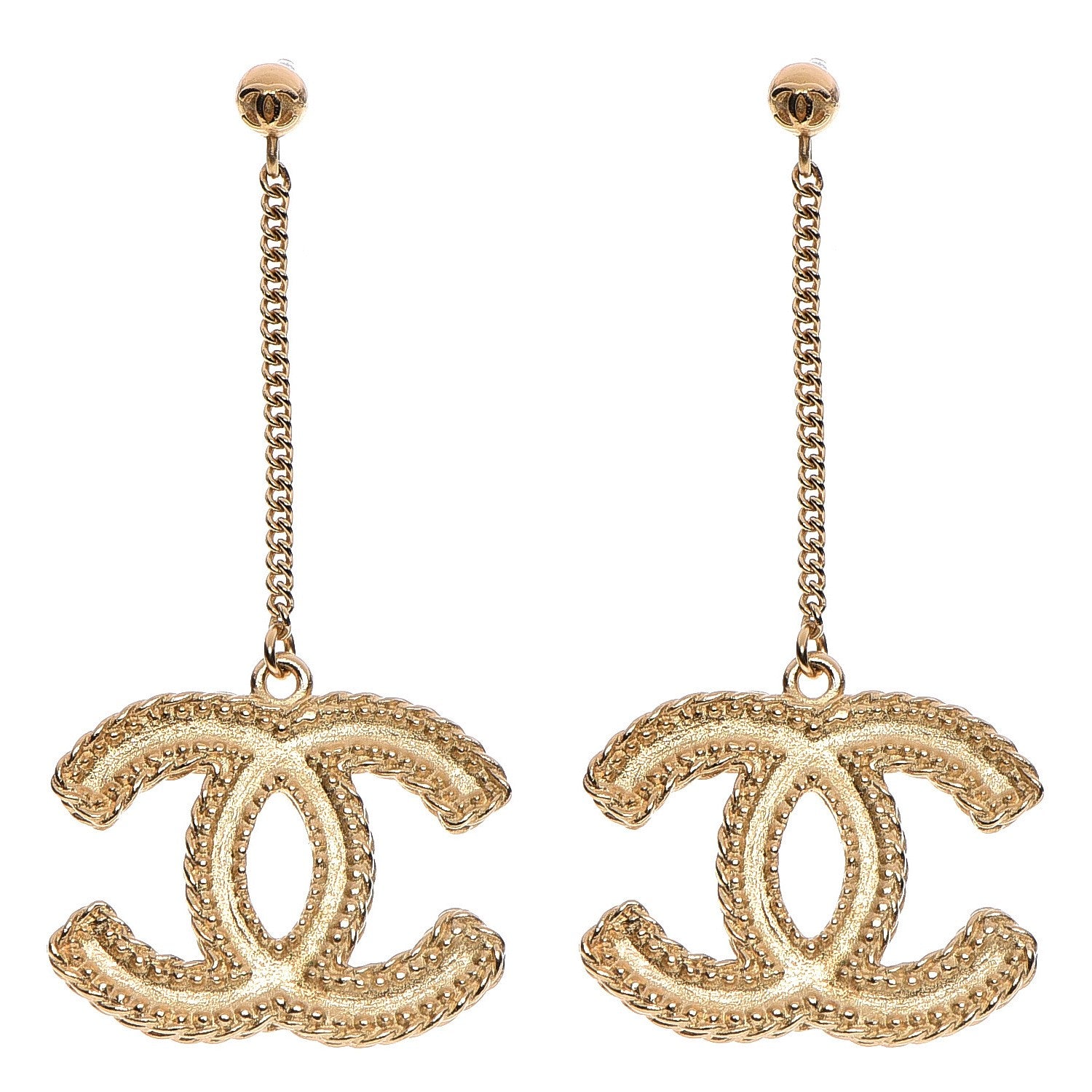 Chanel CC Drop Earrings Matte Gold 1 of 6