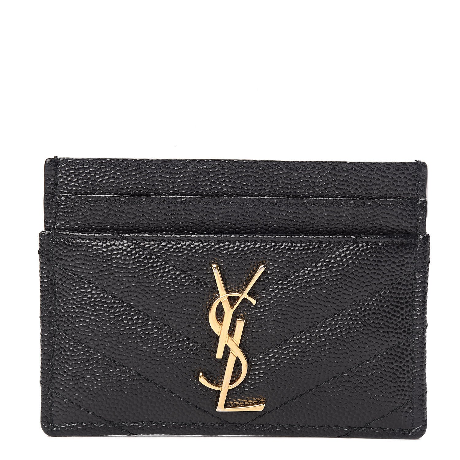 Saint Laurent Grain De Poudre Matelasse Chevron Monogram Credit Card Case Black 1 of 7