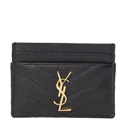 Saint Laurent Grain De Poudre Matelasse Chevron Monogram Credit Card Case Black 1 of 7