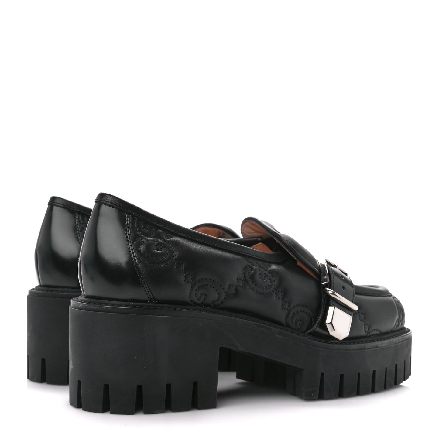 Nappa Cordovan Lux GG Matelasse Buckled Platform Lug Sole 60mm Loafers 37.5 Black