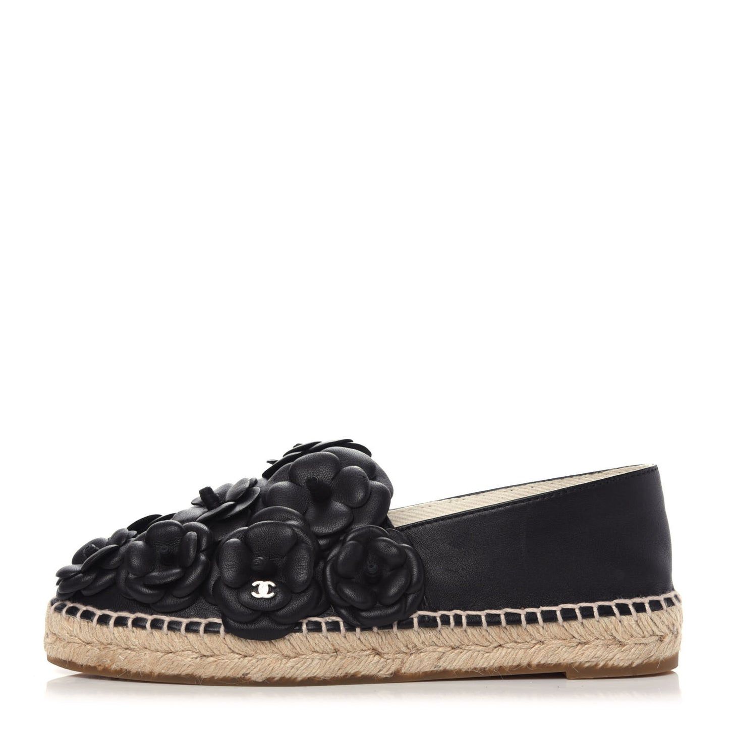 Lambskin Camellia CC Espadrilles 37 Black