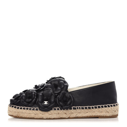 Chanel Lambskin Camellia CC Espadrilles 37 Black 1 of 9