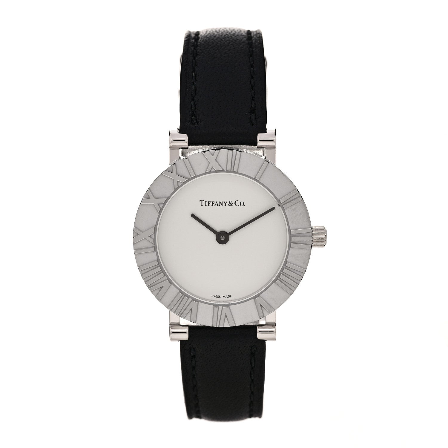 Tiffany Sterling Silver Calfskin 29mm Atlas Quartz Watch Black 1 of 5