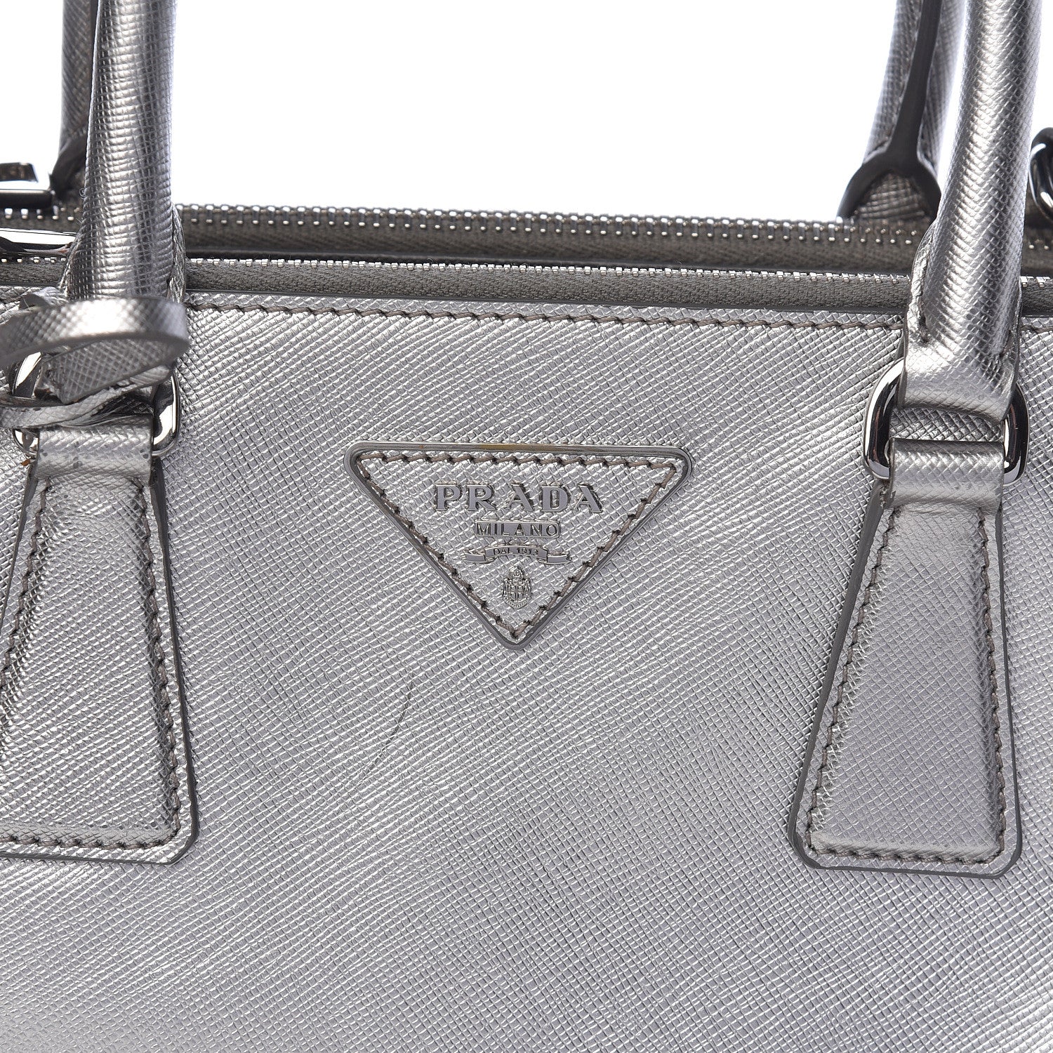Prada Metallic Saffiano Small Galleria Double Zip Tote Cromo 8 of 13