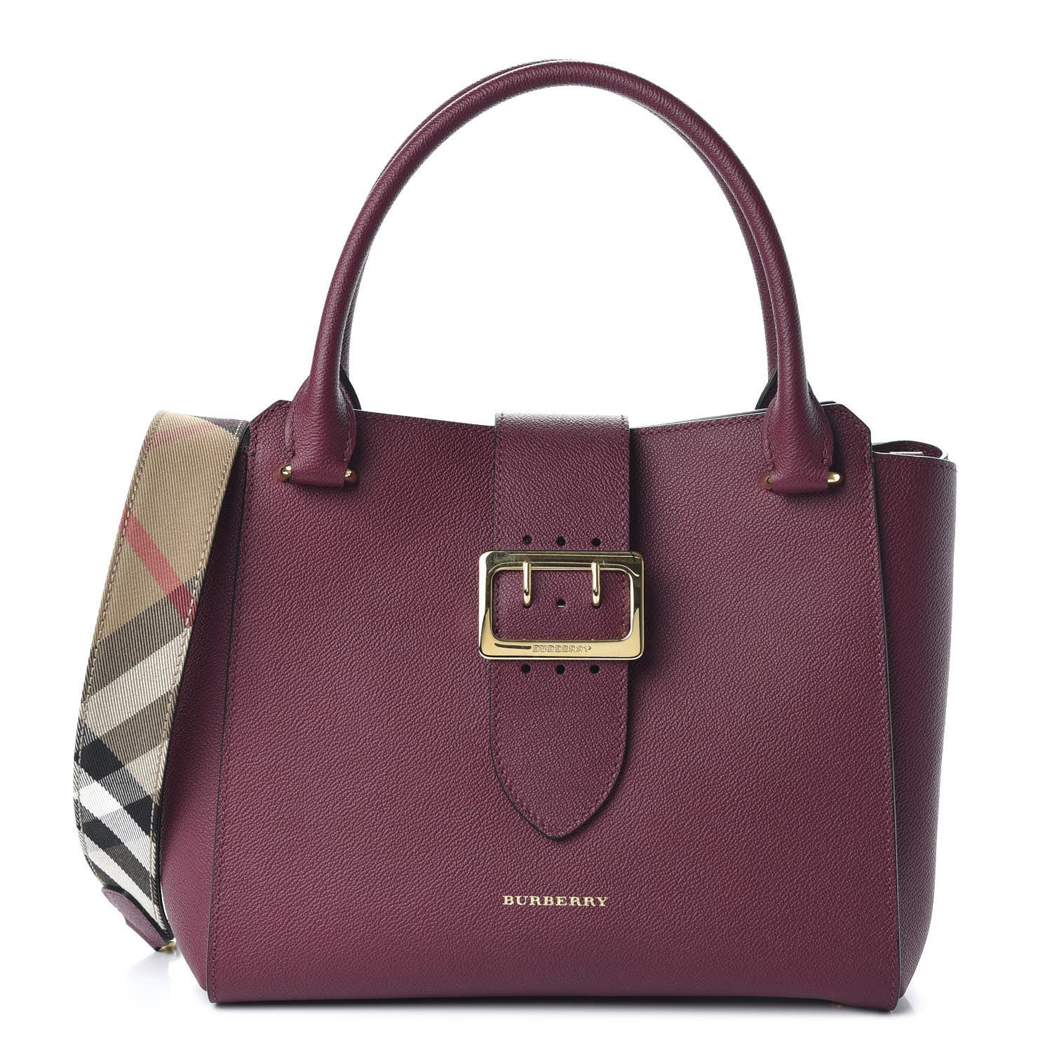Burberry Soft Grain Medium Buckle Tote Dark Plum 1 of 9