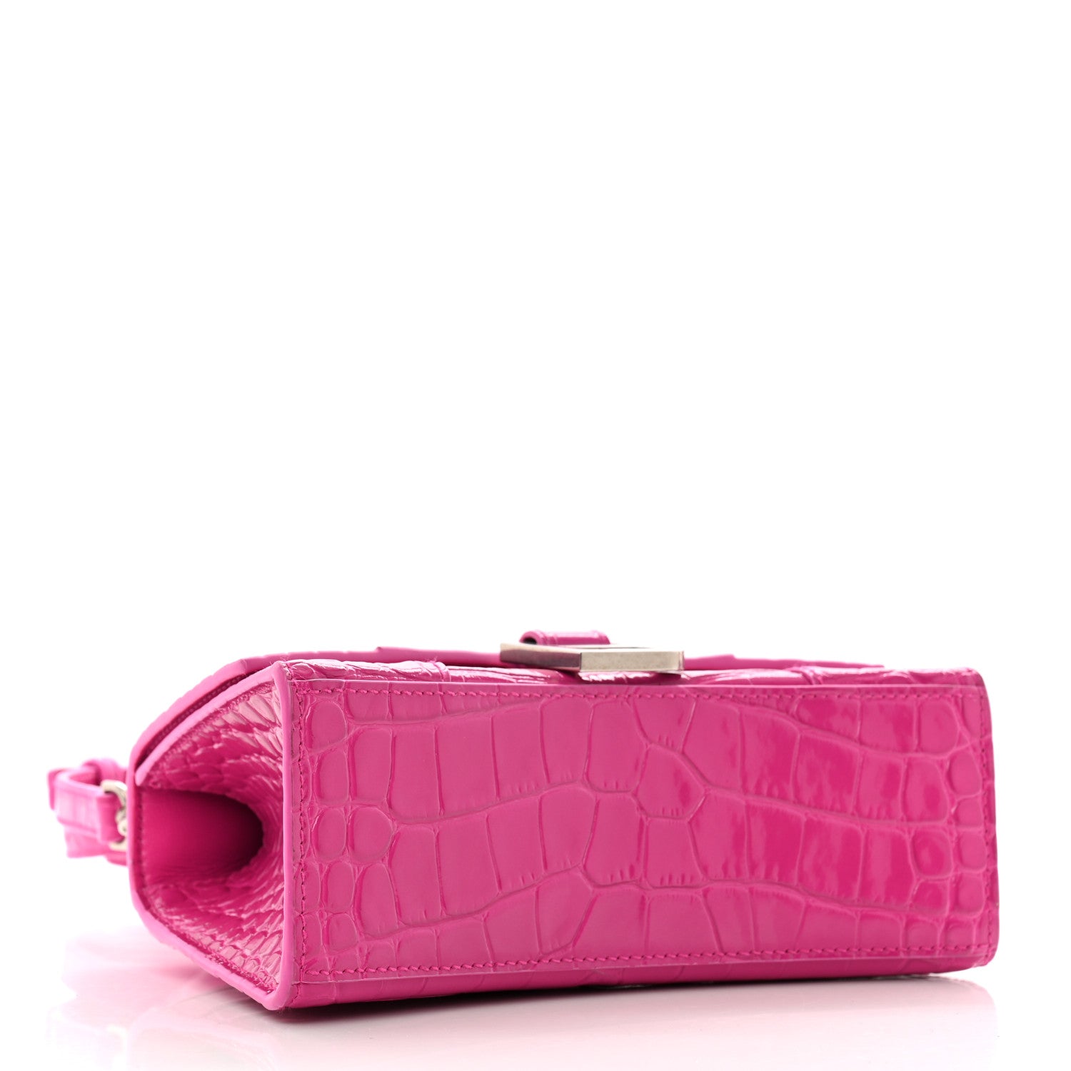 Balenciaga Shiny Calfskin Crocodile Embossed Hourglass Top Handle Bag XS Lipstick Pink 4 of 15